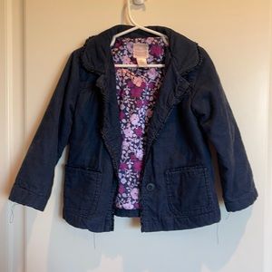 Old Navy blue corduroy jacket with pockets and purple floral silky lining